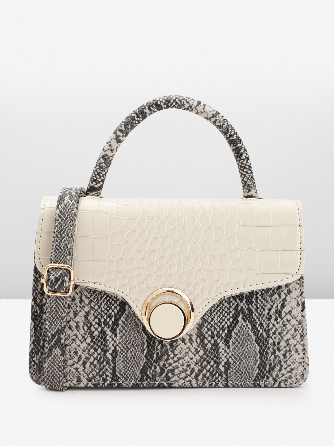 DressBerry Snake Skin Textured Colourblocked Satchel
