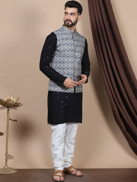 Anouk Black Ethnic Motifs Embroidered Straight Sequinned Pure Cotton Kurta with Churidar