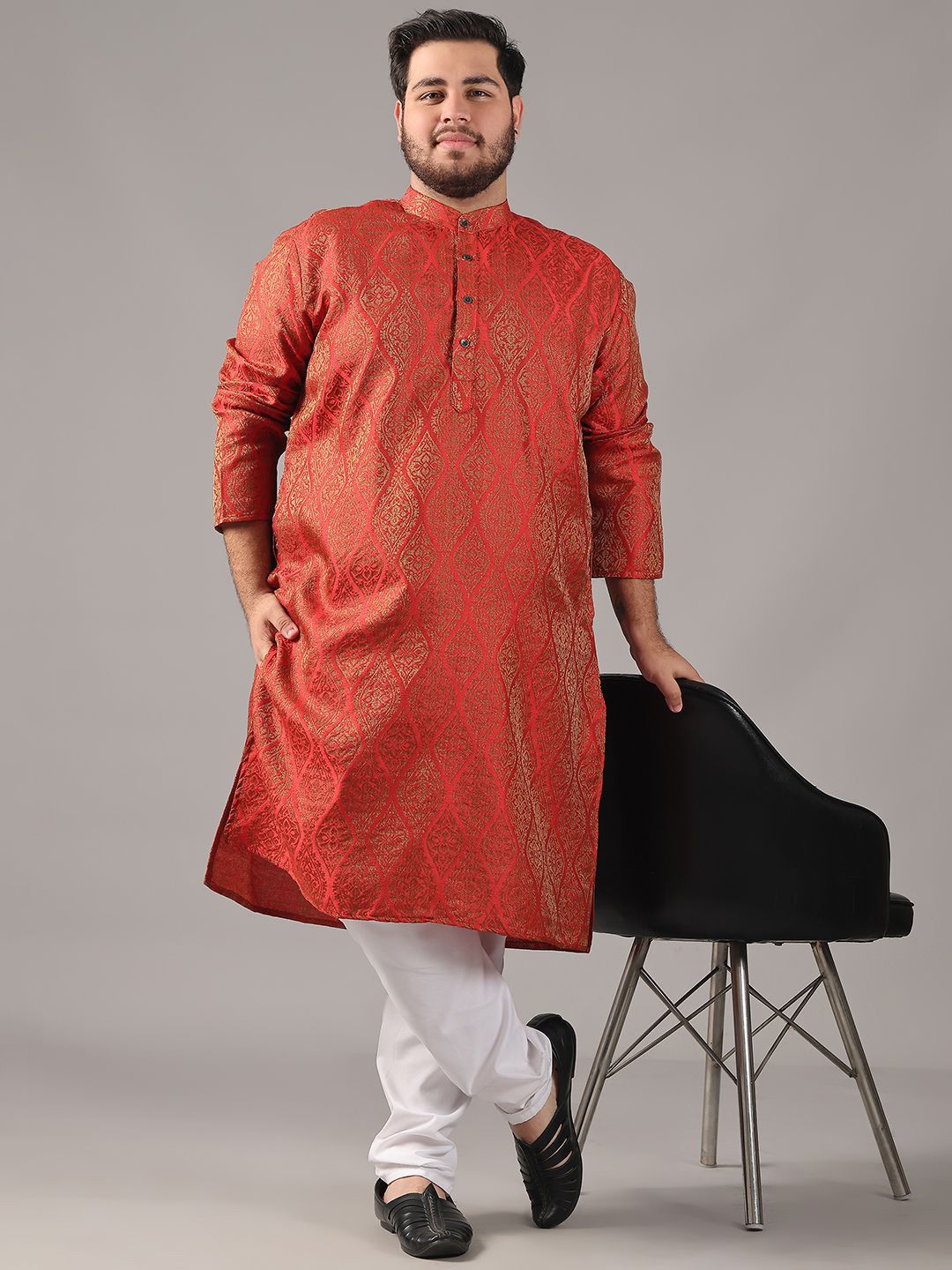 SOJANYA PLUS Plus Size Men Ethnic Motifs Woven Design Straight Kurta With Pyjamas