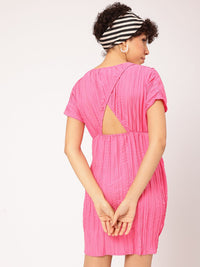 DressBerry Barbiecore Crinkled Cut-Out Back A-Line Mini Dress