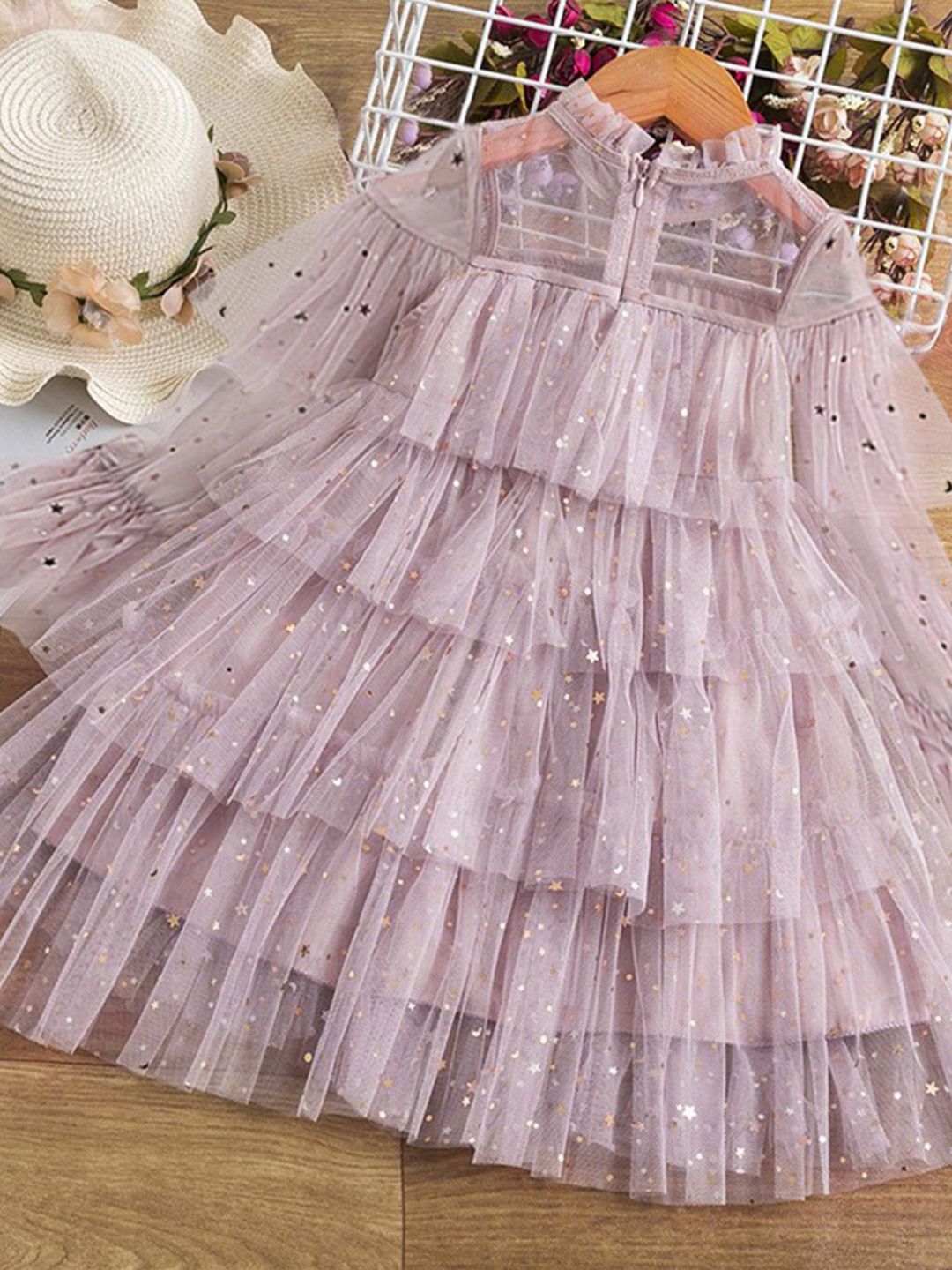 YK Girls Embellished A-Line layered Dress