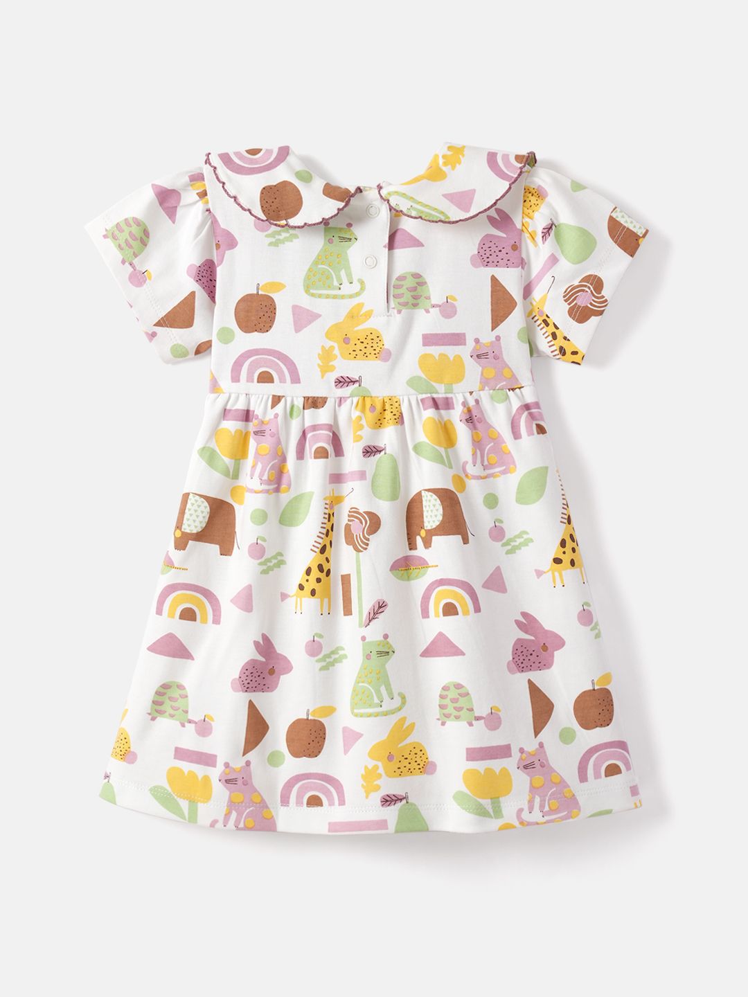 Nauti Nati Girls Graphic Printed Peter Pan Collar Cotton A-Line Dress