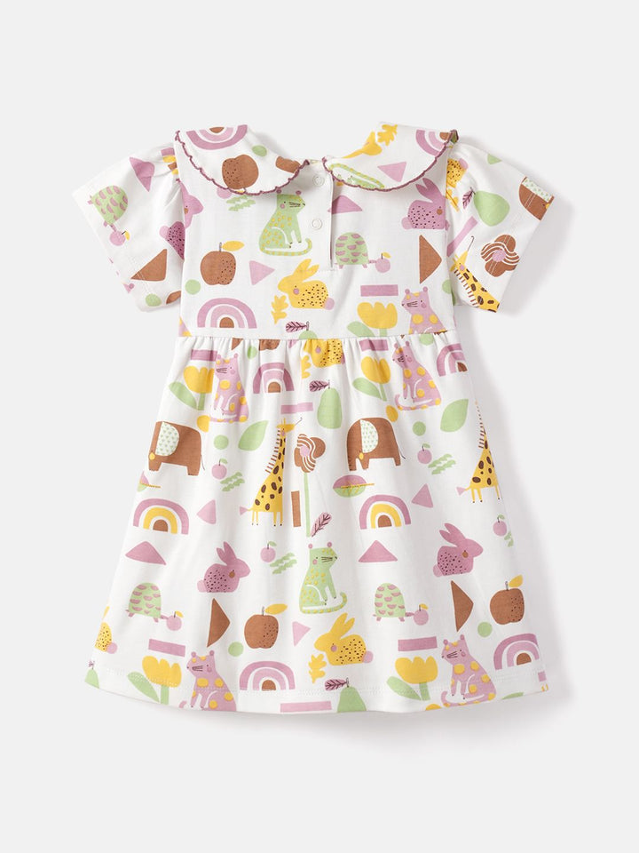 Nauti Nati Girls Graphic Printed Peter Pan Collar Cotton A-Line Dress