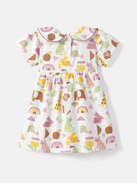 Nauti Nati Girls Graphic Printed Peter Pan Collar Cotton A-Line Dress