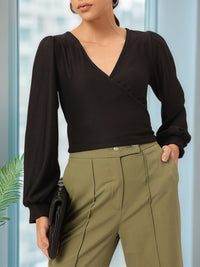 DressBerry Boss Babe Wrap Ribbed Crop Top