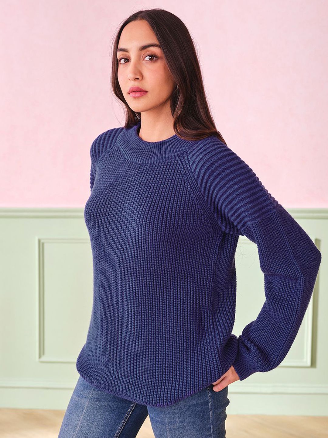 AND Women Self Design Round Neck Long Sleeves Top