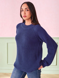 AND Women Self Design Round Neck Long Sleeves Top