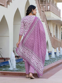 Kalini Wanita Floral Dicetak Kurta Kapas Tulen Biasa Dengan Seluar & Dengan Dupatta