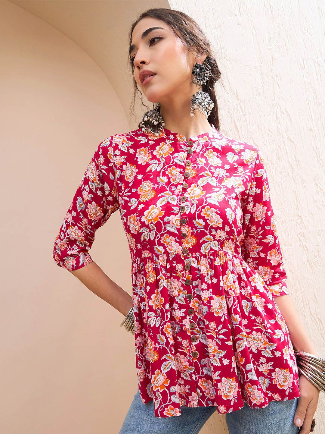 Shae by SASSAFRAS Floral Printed Pleated Kurti