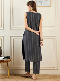Indo Era Geometric Printed V-Neck Pure Cotton Straight Kurta With Trousers