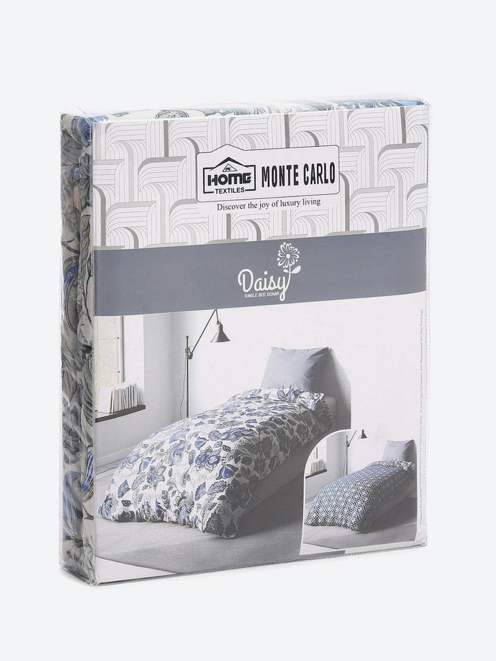 Monte Carlo Blue & White Floral Mild Winter 150 GSM Single Bed Dohar