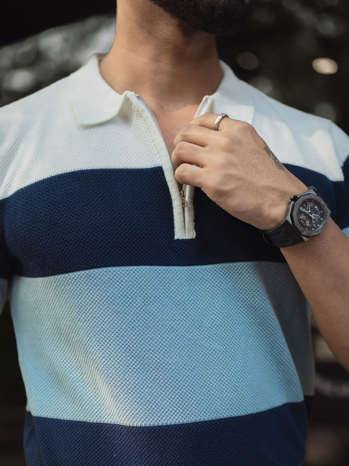 Powerlook Men Striped Polo Collar T-shirt