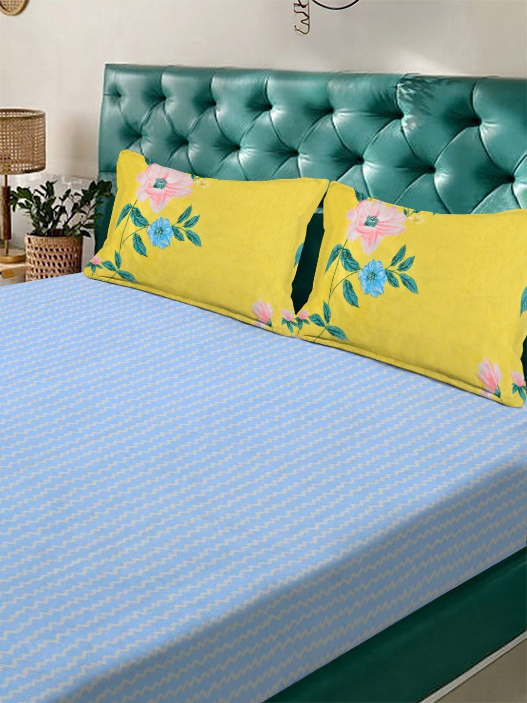 Myntra Elegant Homes Blue Abstract 300 TC Double Bedsheet & 2 Pillow Covers 98''X 88''