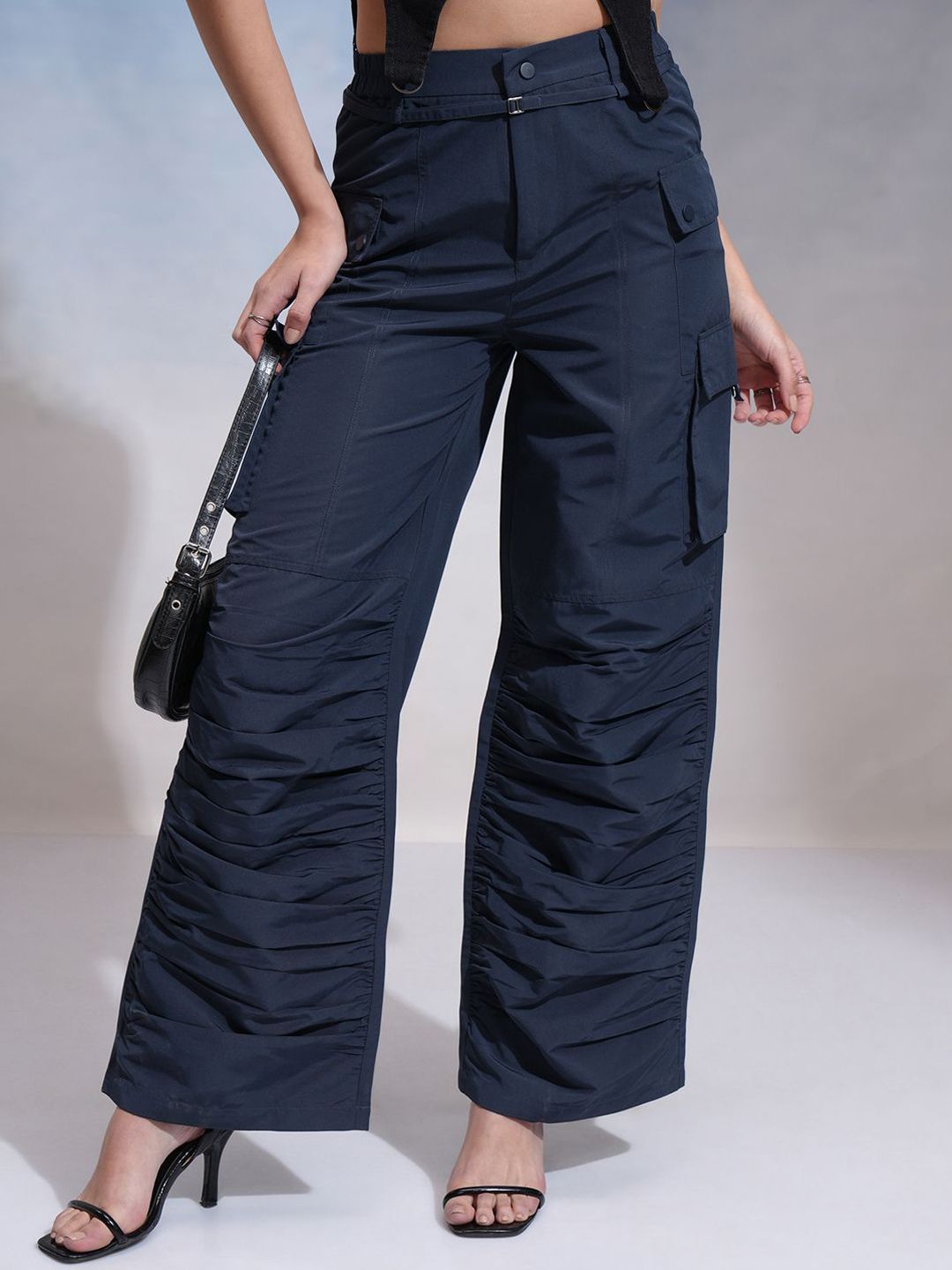 CHIC BY TOKYO TALKIES Women Flared Pleated Cargos Trousers