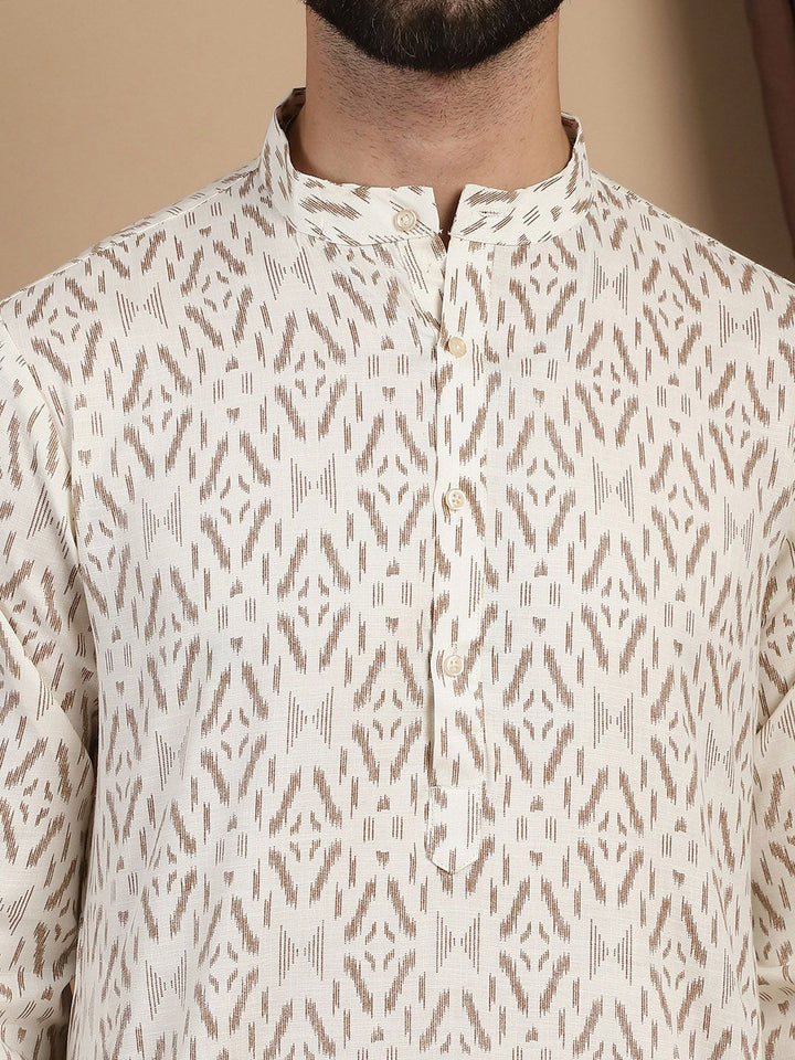 Anouk Geometric Printed Mandarin Collar Regular Pure Cotton Straight Kurta With Churidar