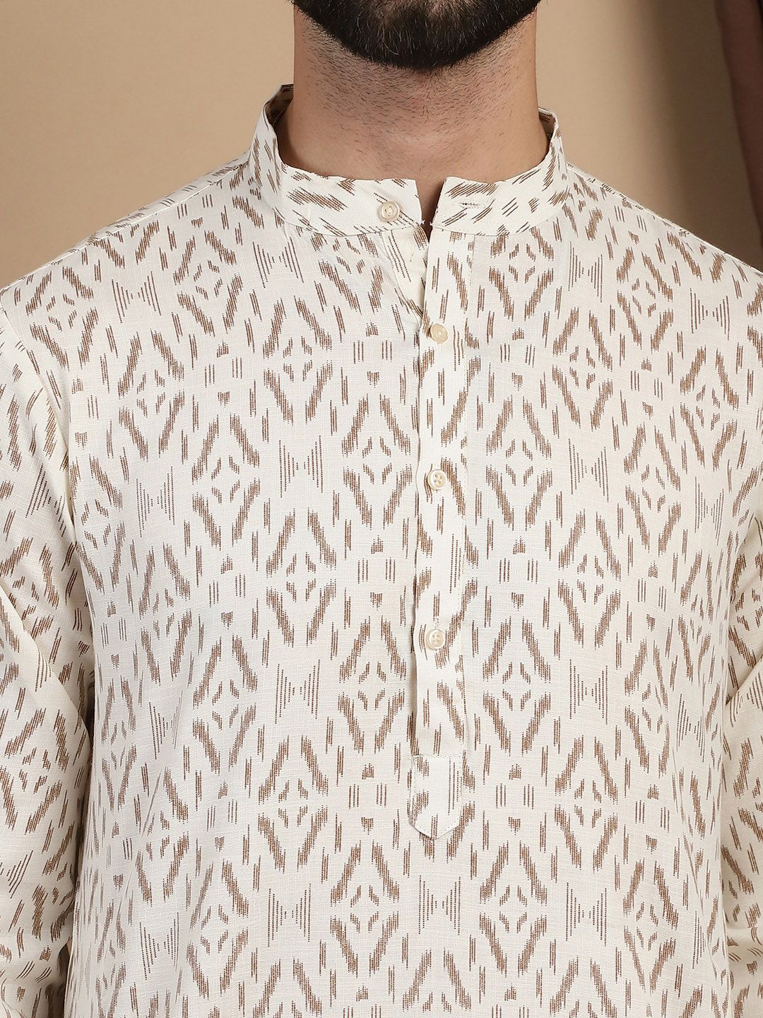 Anouk Geometric Printed Mandarin Collar Regular Pure Cotton Straight Kurta With Churidar
