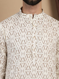 Anouk Geometric Printed Mandarin Collar Regular Pure Cotton Straight Kurta With Churidar