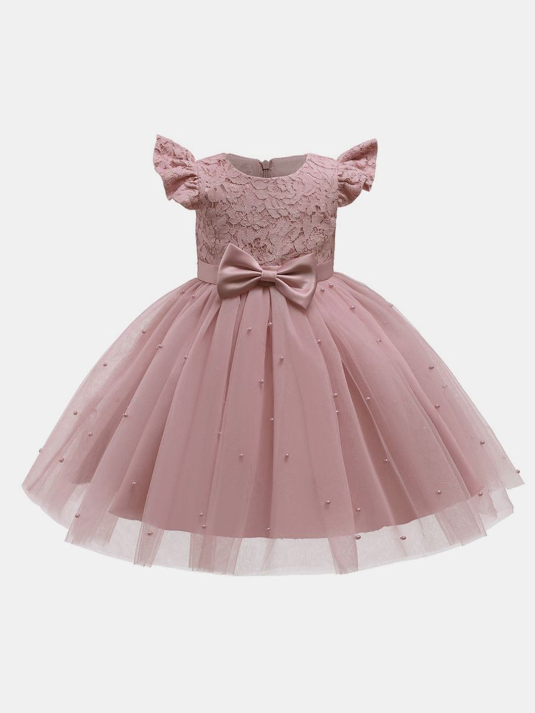 YK Girls Embellished Flutter Sleeve Fit & Flare Dress