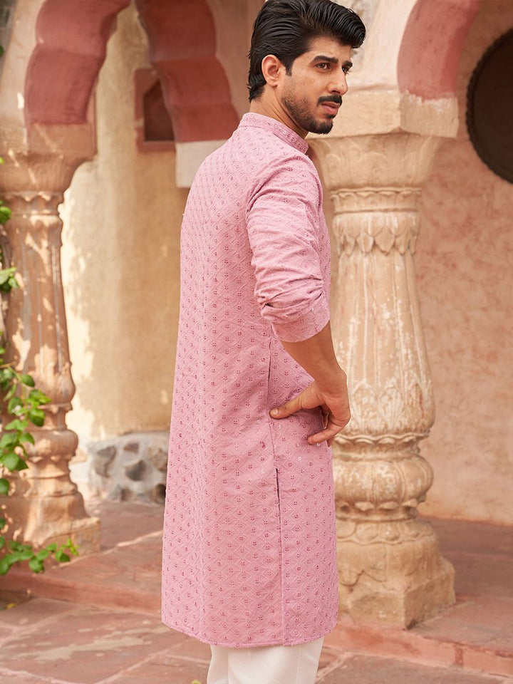 Jompers Geometric Embroidered Mandarin Collar Sequinned Straight Kurta