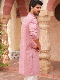 Jompers Geometric Embroidered Mandarin Collar Sequinned Straight Kurta