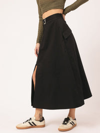 DressBerry Luxe Line Belted Midi A-line Skirt with Zip-Detail