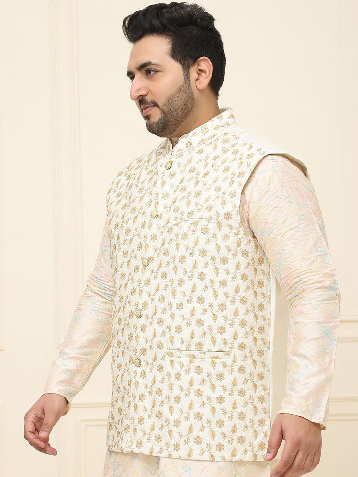 SOJANYA PLUS Men Plus Size Embroidered Mandarin Collar Nehru Jacket