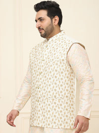 SOJANYA PLUS Men Plus Size Embroidered Mandarin Collar Nehru Jacket