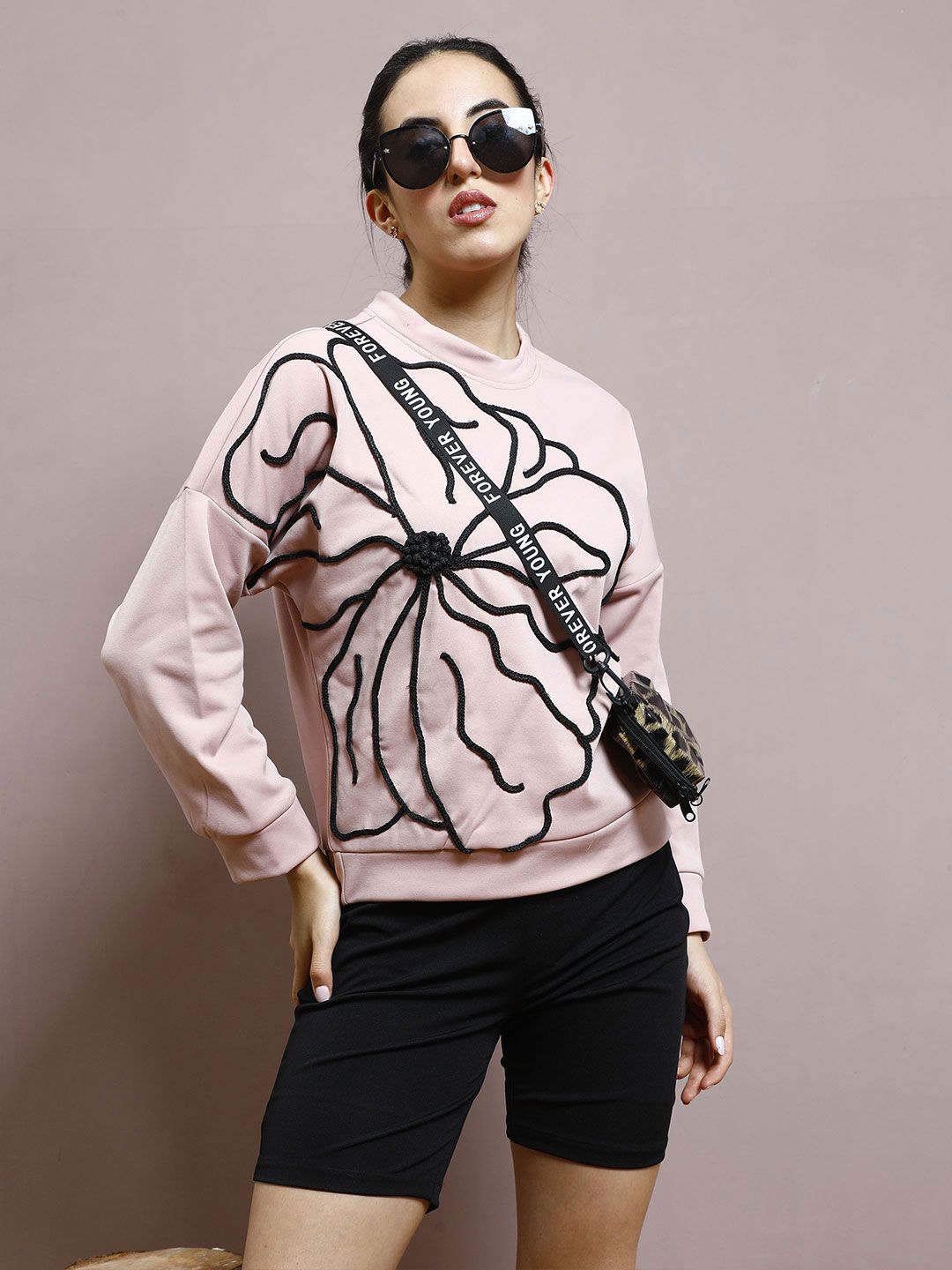 Athena Women Embroidered Round Neck Pullover Sweatshirt