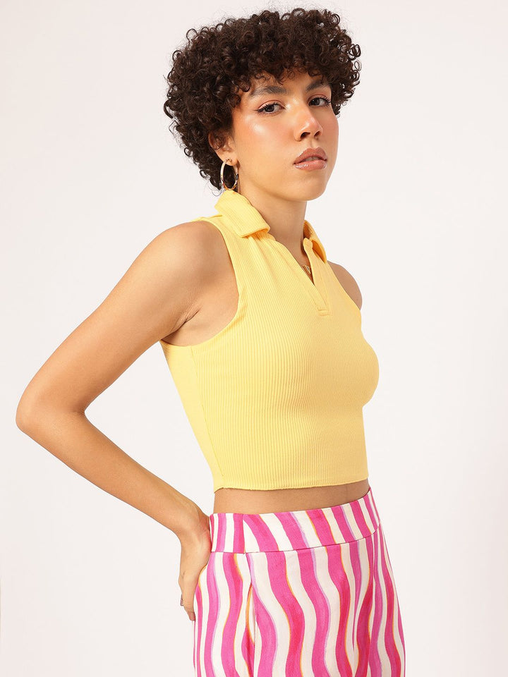DressBerry Belly Barer Shirt Collar Crop Top
