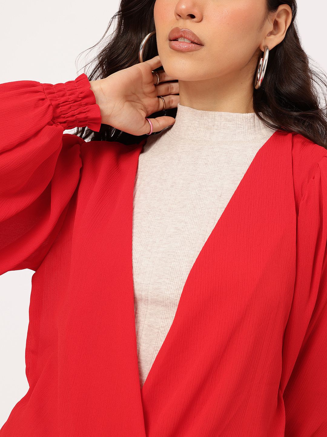 DressBerry Urban Goddess Plunge V-Neck Puff Sleeve Wrap Top