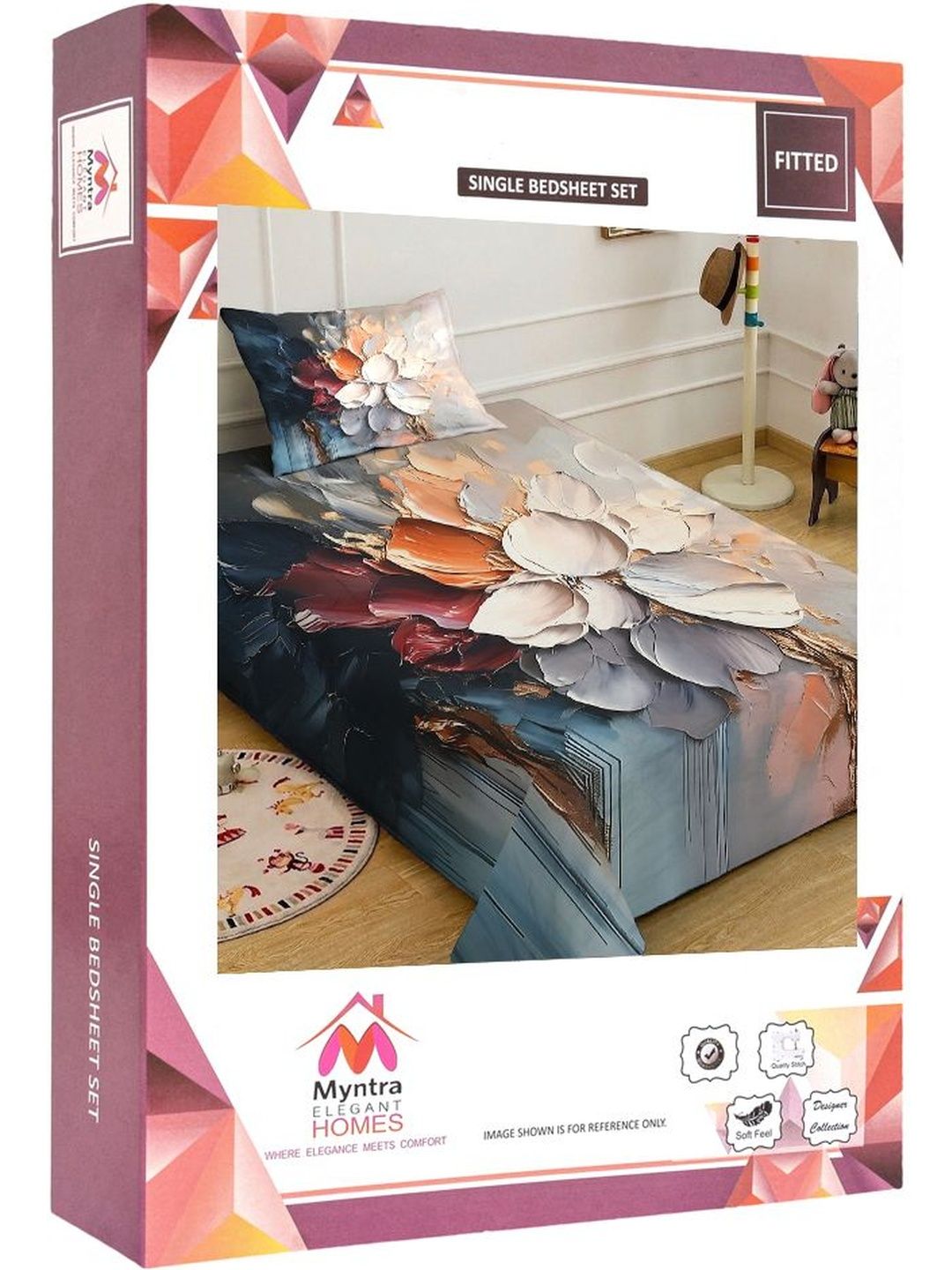 Myntra Elegant Teal Floral Printed Fitted 400 TC Single 7D Bedsheet with 1 Pillow Cover