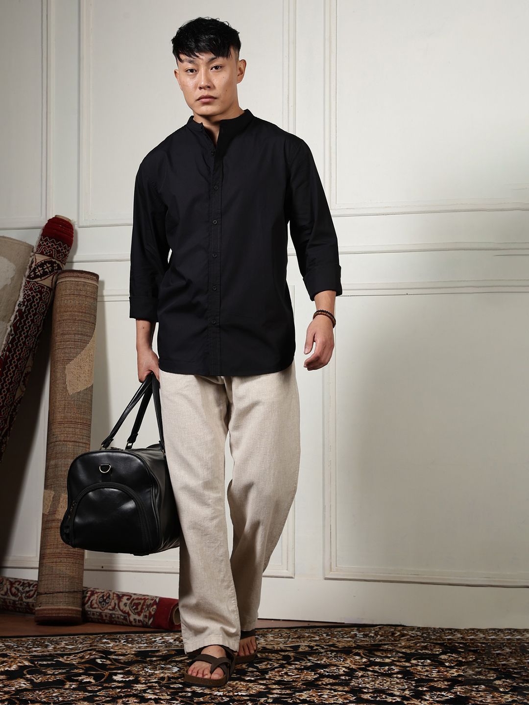 Eszett Mandarin Collar Pure Cotton Casual Shirt