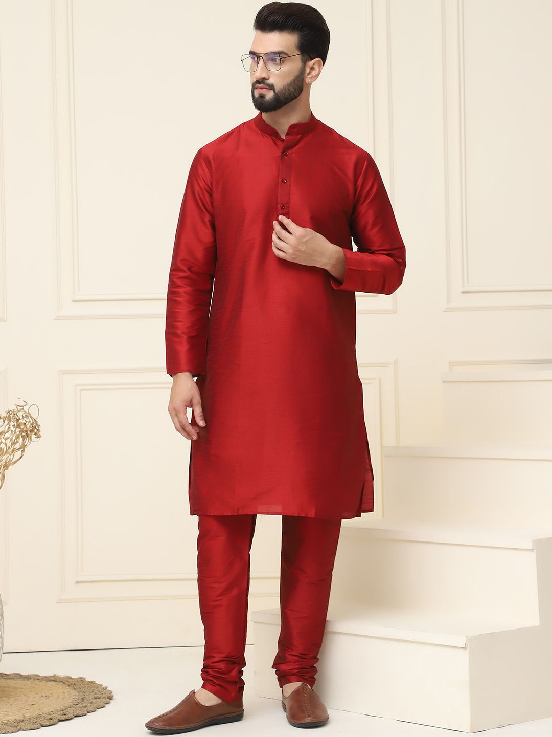 SOJANYA Mandarin Collar Straight Kurta With Churidar