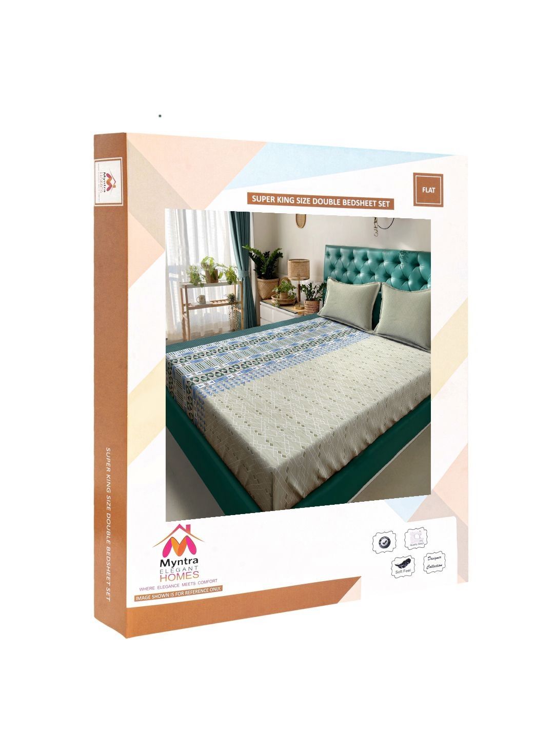 Myntra Elegant Homes Grey & Blue Geometric 400 TC Cotton King Bedsheet Set 2.70 m x 2.70 m