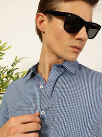Thomas Scott Men Smart Spread Collar Micro Checked Cotton Slim Fit Casual Shirt