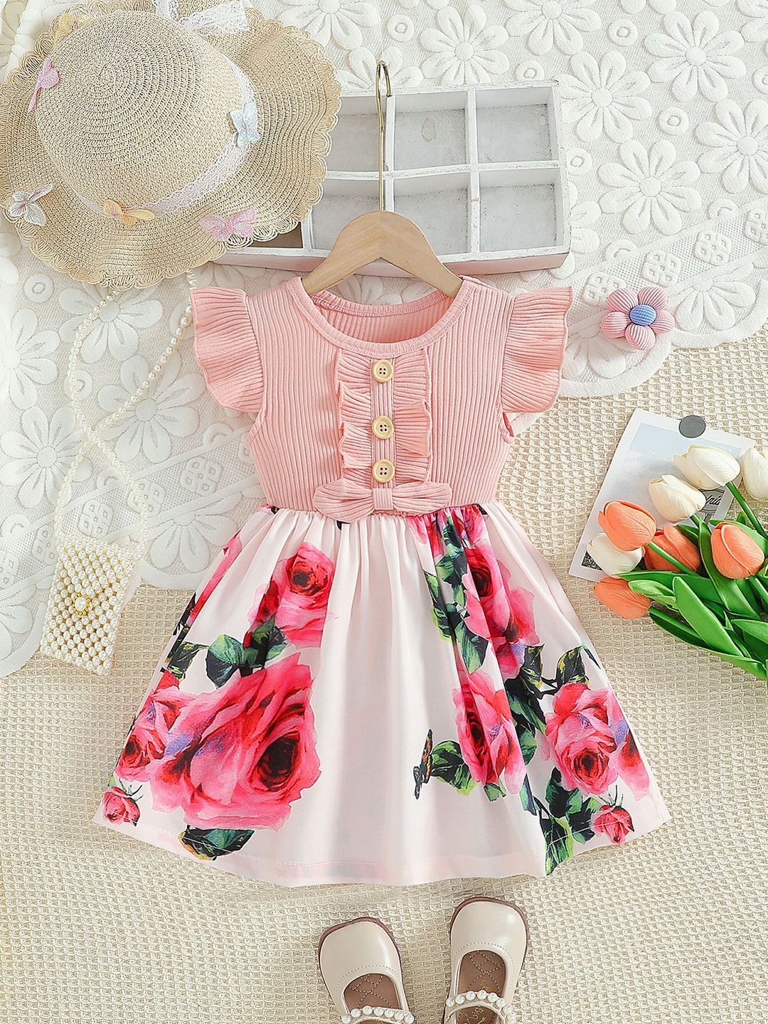 YK Floral Print Fit & Flare Dress