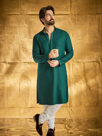 SOJANYA Geometric Embroidered Thread Work Mandarin Collar Pure Cotton Kurta With Churidar