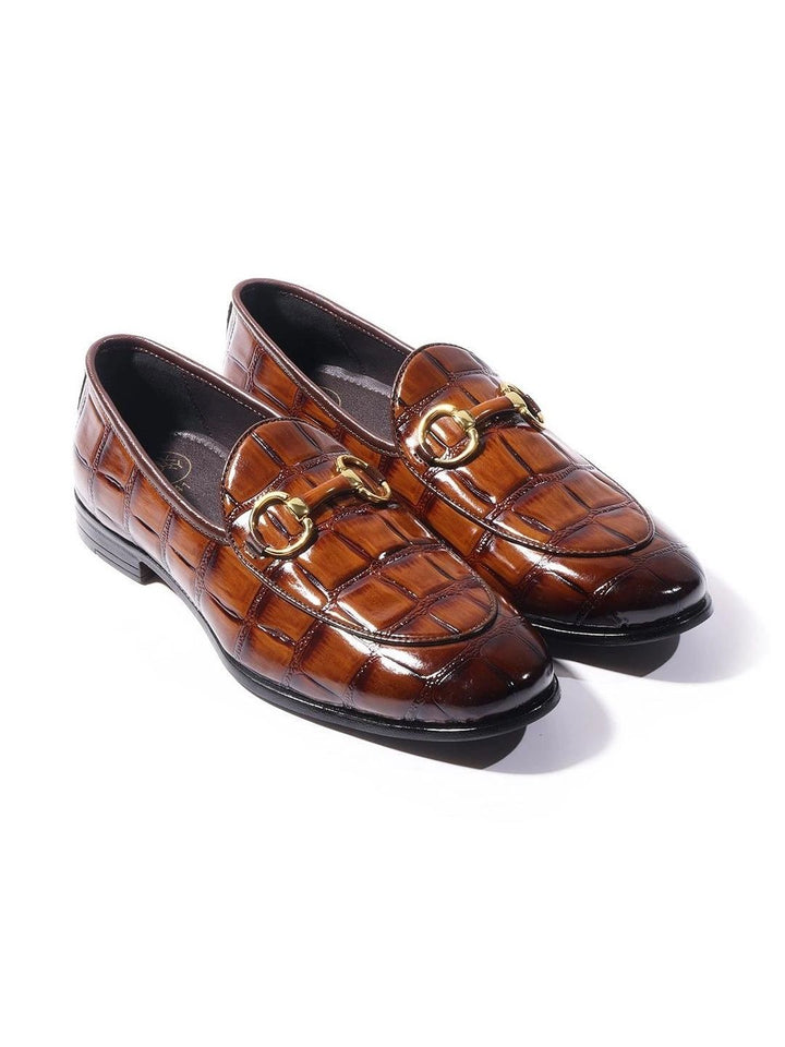 MONKSTORY Burnish Tan Horsebit Smart Croc-Effect Slip-Ons