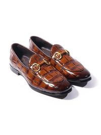 MONKSTORY Burnish Tan Horsebit Smart Croc-Effect Slip-Ons
