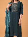 Mamicha Women Woven Design Embroidered Cotton Kurta with Trousers & Dupatta