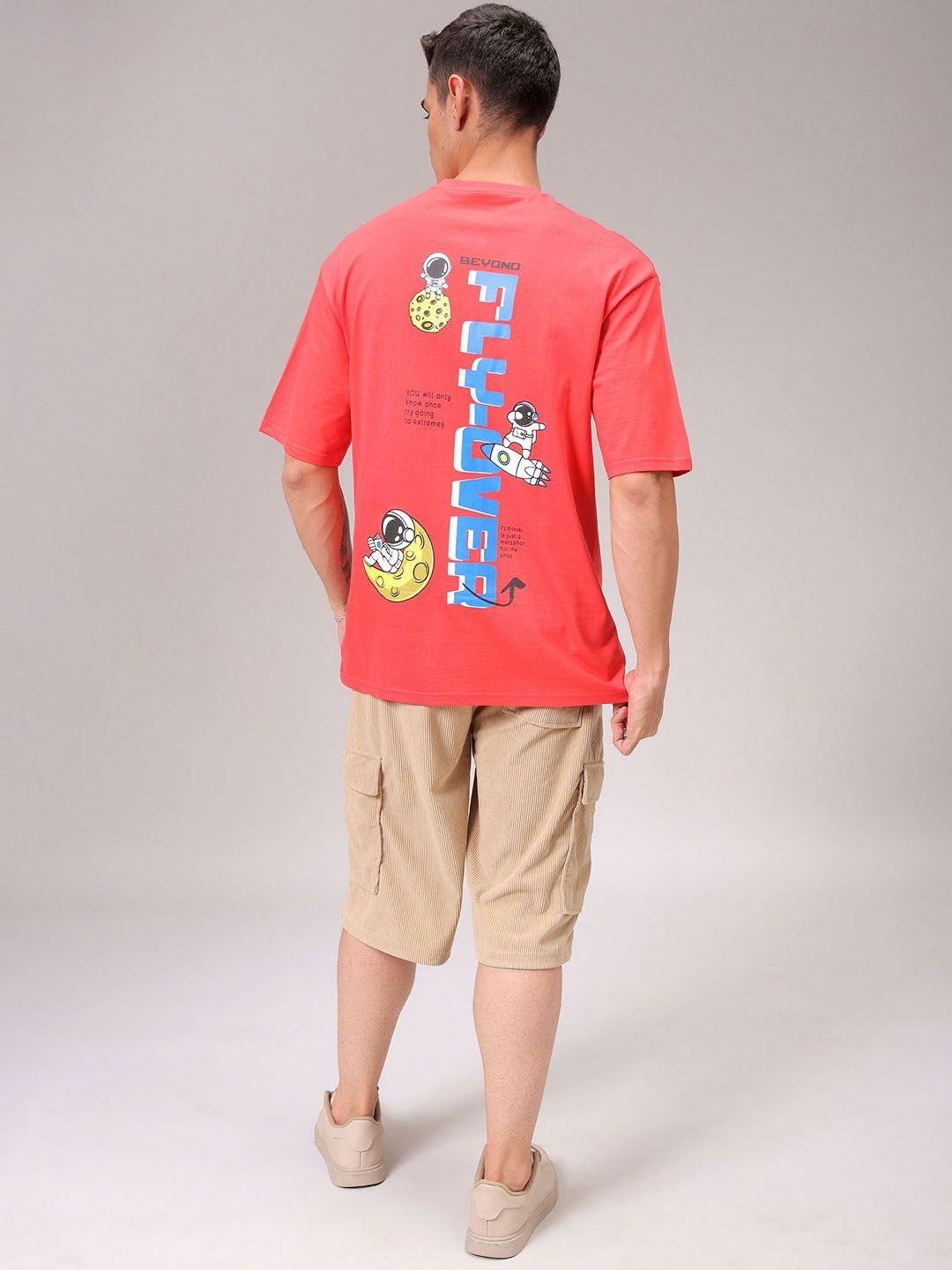 The Indian Garage Co Men Typography Printed Round Neck Cotton Oversized T-shirt