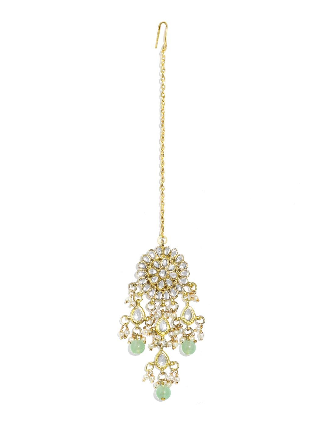KARATCART Gold-Plated Lime-Green Kundan-Studded Choker Handcrafted Jewellery Set