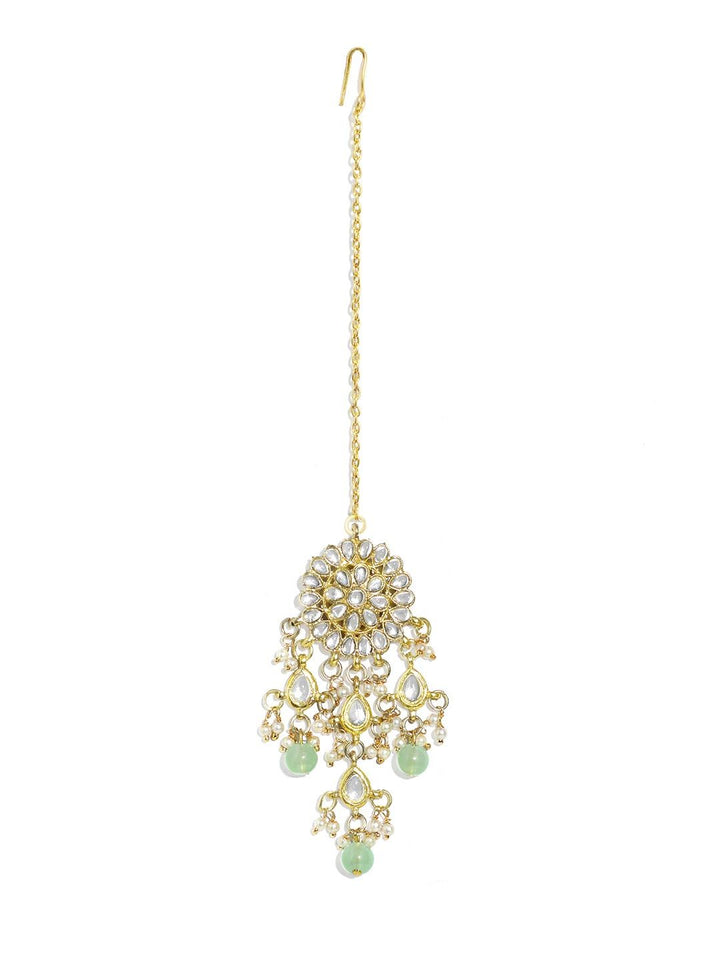 KARATCART Gold-Plated Lime-Green Kundan-Studded Choker Handcrafted Jewellery Set