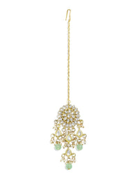 KARATCART Gold-Plated Lime-Green Kundan-Studded Choker Handcrafted Jewellery Set