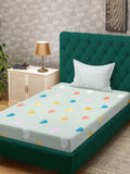 KLOTTHE Green Conversational Polycotton 300 TC Single Fine Bedsheet with a Pillow Cover-89 x 59 inches