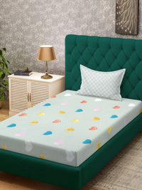 KLOTTHE Green Conversational Polycotton 300 TC Single Fine Bedsheet with a Pillow Cover-89 x 59 inches