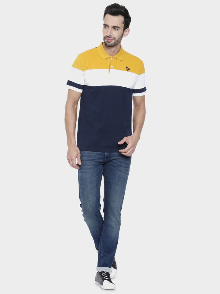 ADRO Lelaki Colourblocked Polo Collar Cotton T-shirt