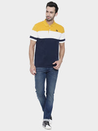 ADRO Lelaki Colourblocked Polo Collar Cotton T-shirt