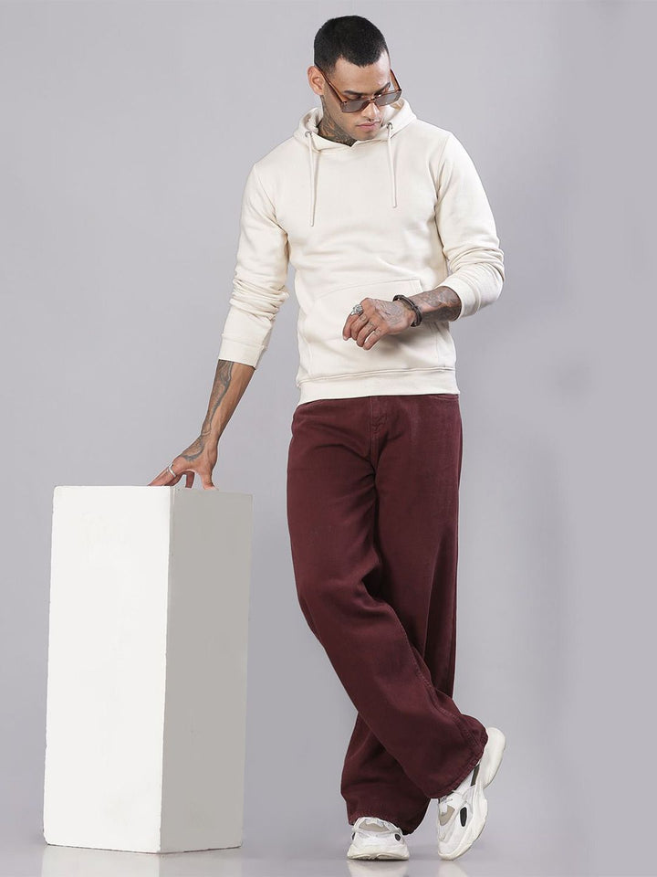 ADRO Men Solid Hood Cotton Pullover Sweatshirt