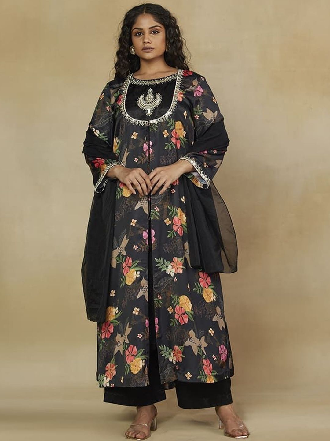 Mamicha Floral Print Satin Maxi Dress